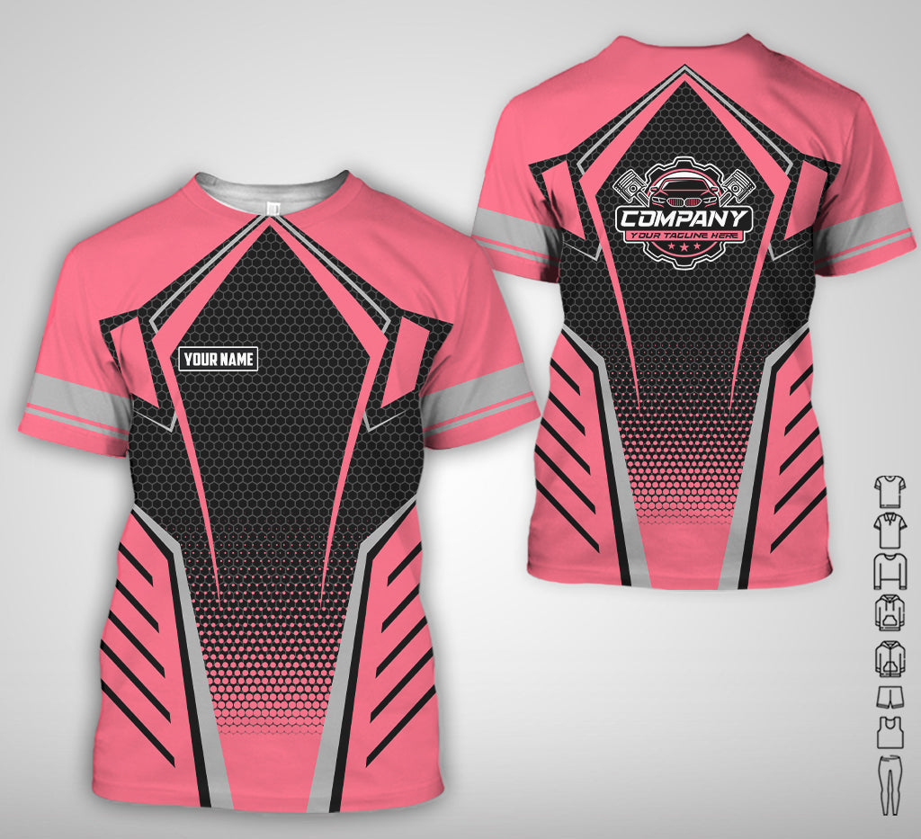 Custom Mechanic Work Shirt with Name, Gift for Technicians and Car Guys, Mechanic Shirt In Neon Pink, Sizes S to 5XL