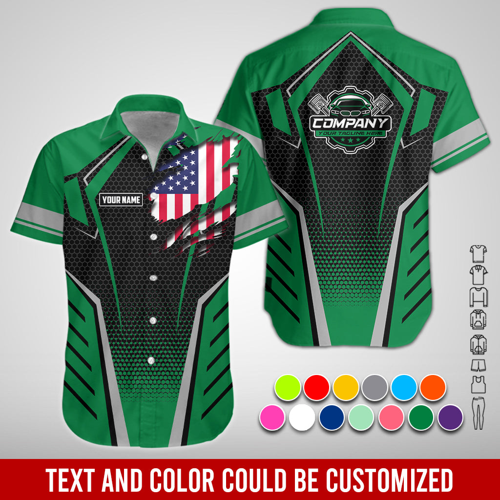 Custom Mechanic Shirt with Name, Green Garage Uniform, Gift for Car Guys & Technicians, Comfortable Daily Fit, Perfect Garage Apparel