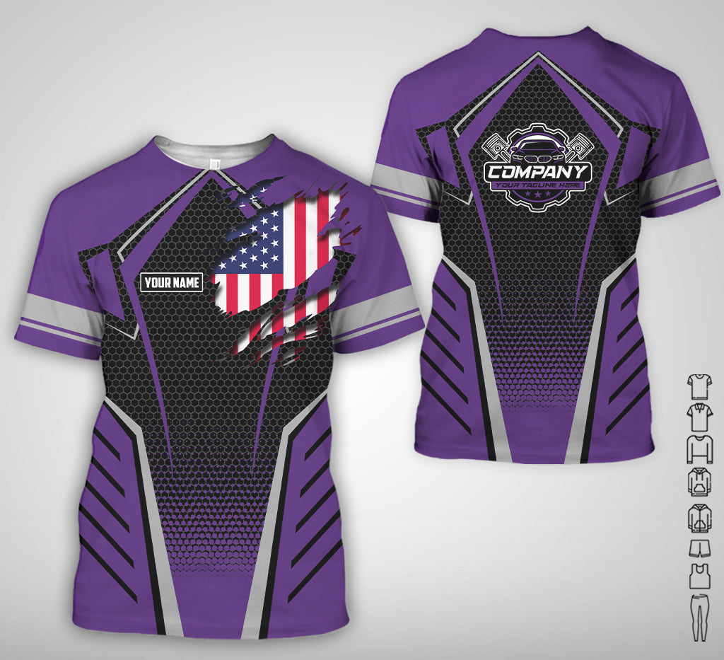 Custom Mechanic Shirt with Name, Purple Garage Uniform, Gift for Car Guys & Technicians, Comfortable Daily Fit, Perfect Garage Apparel