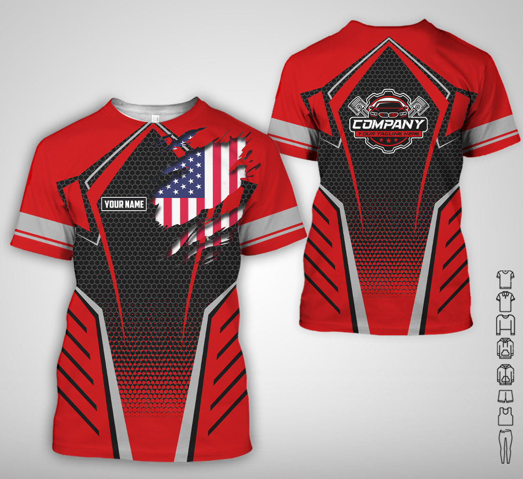 Custom Mechanic Shirt with Name, Red Garage Uniform, Gift for Car Guys & Technicians, Comfortable Daily Fit, Perfect Garage Apparel