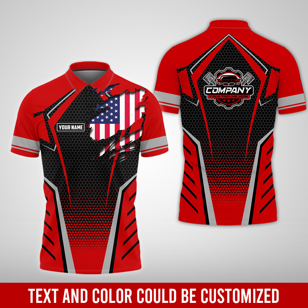 Custom Mechanic Shirt with Name, Red Garage Uniform, Gift for Car Guys & Technicians, Comfortable Daily Fit, Perfect Garage Apparel