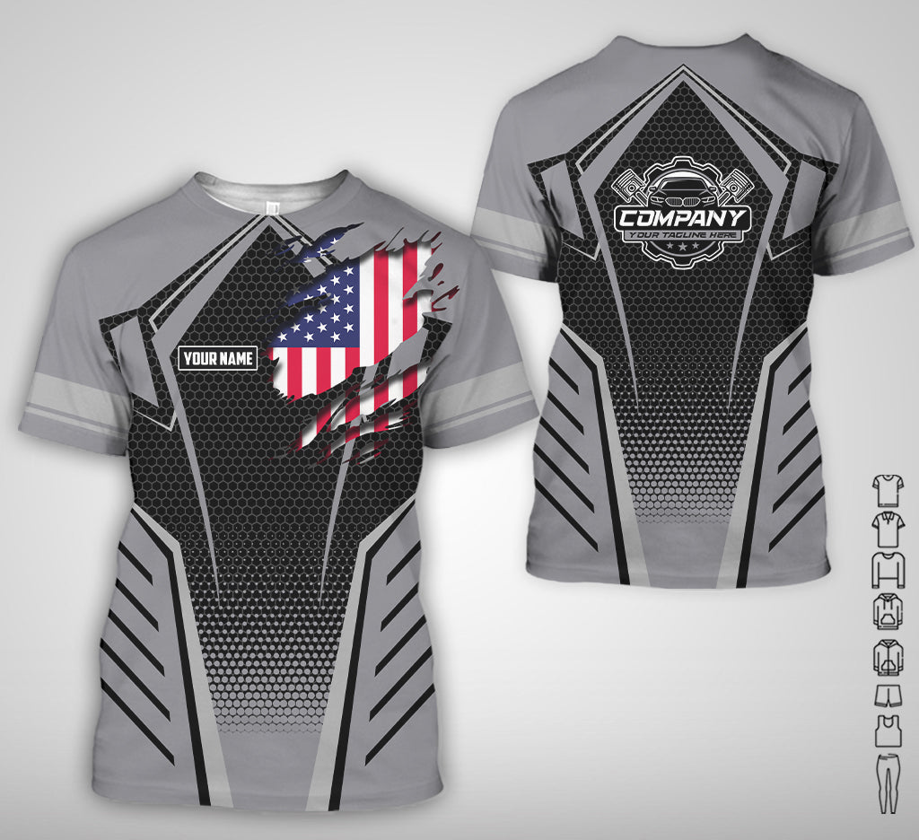 Custom Mechanic Shirt with Name, Grey Garage Uniform, Gift for Car Guys & Technicians, Comfortable Daily Fit, Perfect Garage Apparel