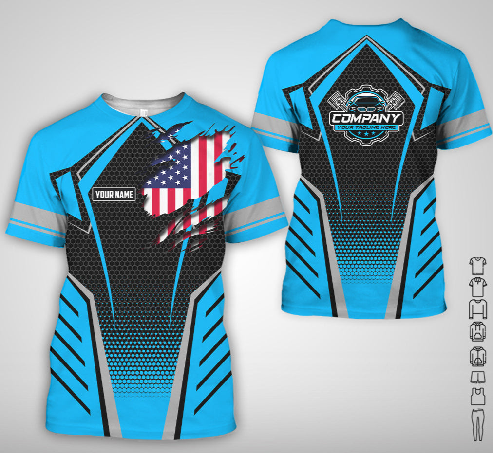 Custom Mechanic Shirt with Name, Blue Garage Uniform, Gift for Car Guys & Technicians, Comfortable Daily Fit, Perfect Garage Apparel