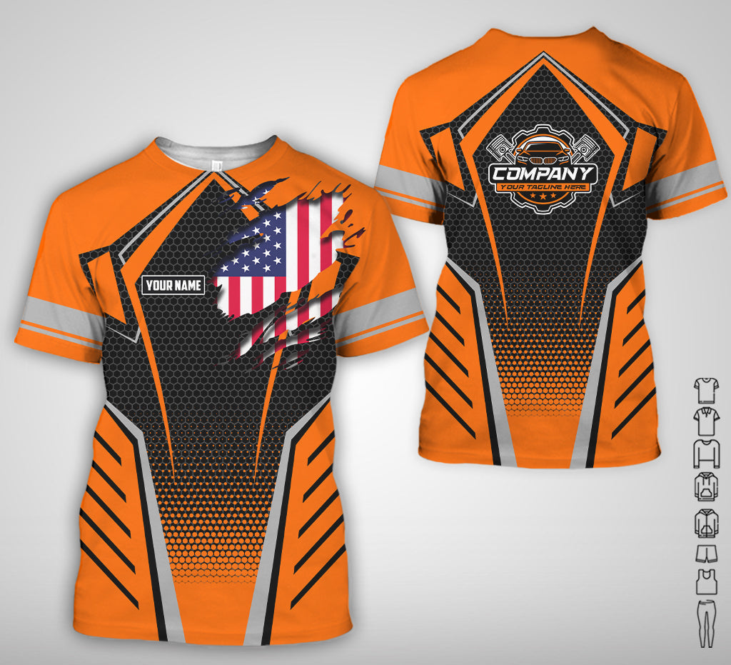 Custom Mechanic Shirt with Name, Orange Garage Uniform, Gift for Car Guys & Technicians, Comfortable Daily Fit, Perfect Garage Apparel