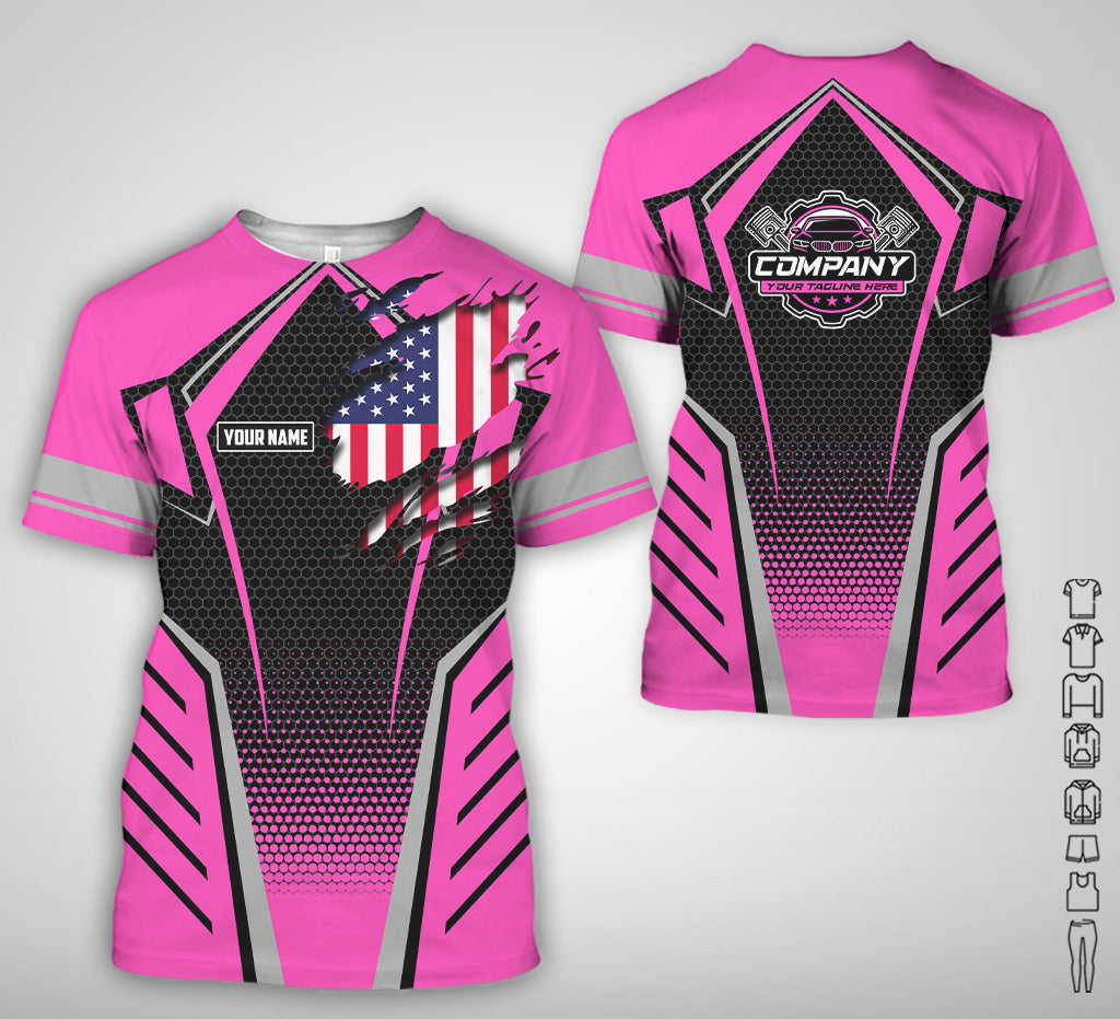 Custom Mechanic Shirt with Name, Pink Garage Uniform, Gift for Car Guys & Technicians, Comfortable Daily Fit, Perfect Garage Apparel