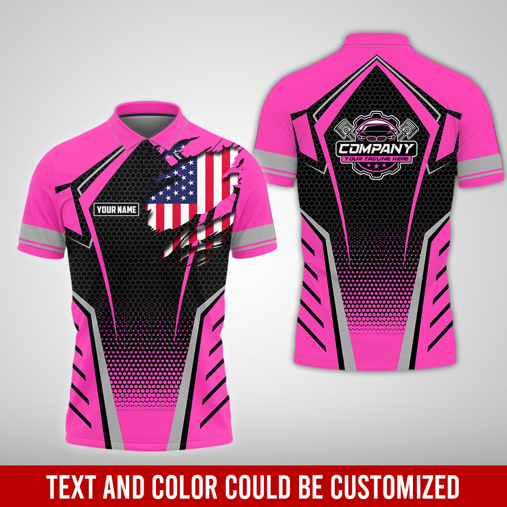 Custom Mechanic Shirt with Name, Pink Garage Uniform, Gift for Car Guys & Technicians, Comfortable Daily Fit, Perfect Garage Apparel