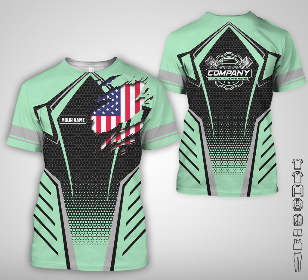 Custom Mechanic Shirt with Name, Seafoam Garage Uniform, Gift for Car Guys & Technicians, Comfortable Daily Fit, Perfect Garage Apparel