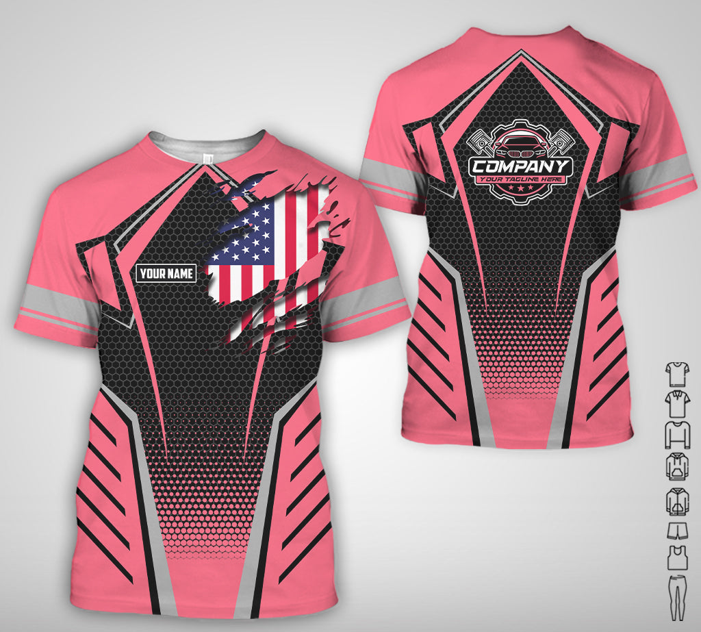 Custom Mechanic Shirt with Name, Neon Pink Garage Uniform, Gift for Car Guys & Technicians, Comfortable Daily Fit, Perfect Garage Apparel