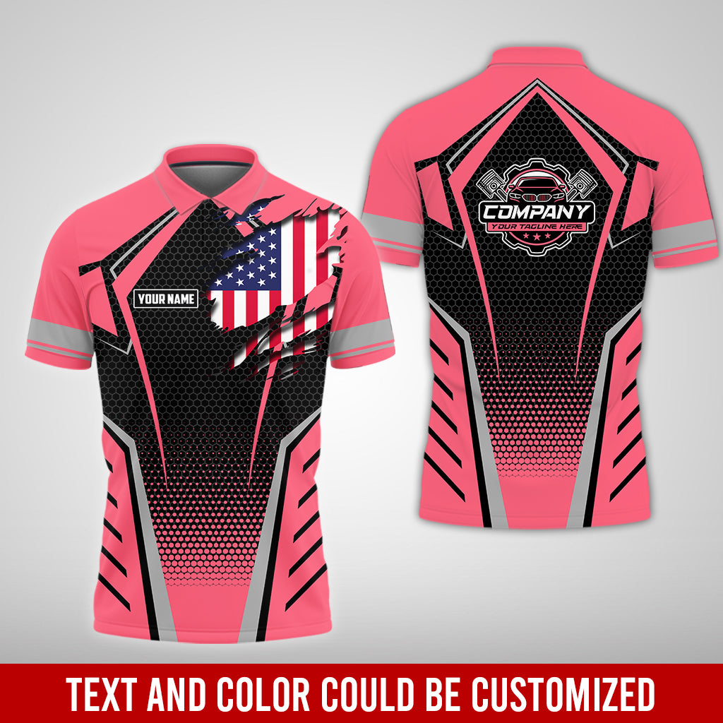 Custom Mechanic Shirt with Name, Neon Pink Garage Uniform, Gift for Car Guys & Technicians, Comfortable Daily Fit, Perfect Garage Apparel