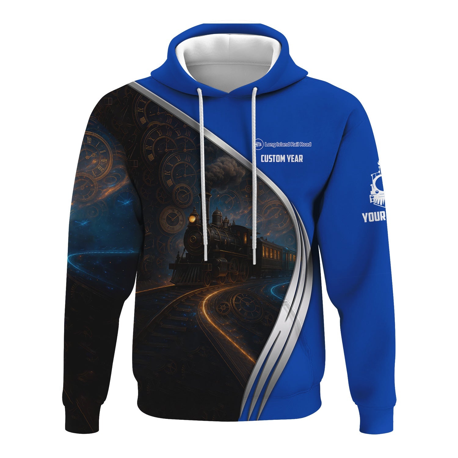 Railspirit Personalized Long Island Railroad Hoodie Steampunk Locomotive with Custom Year Train Zip Up Hoodie