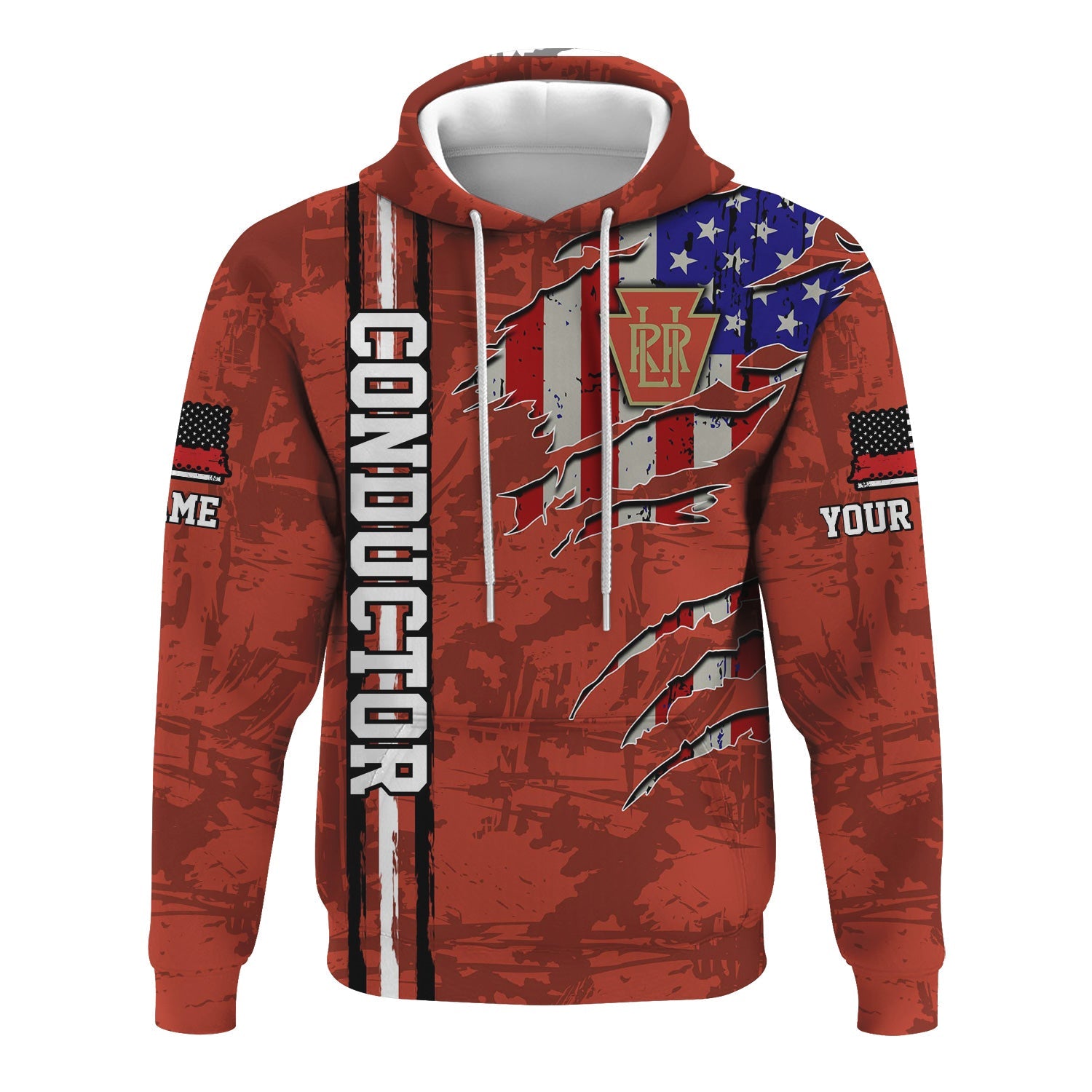 Railspirit Personalized Long Island Railroad Hoodie USA Flag Claw Art with Custom Job Train Zip Up Hoodie