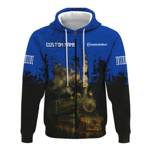 Railspirit Personalized Long Island Railroad Hoodie Vintage Train Art Style Zip Up Hoodie For Locomotive Fans