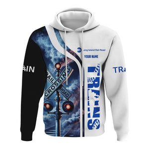 Railspirit Custom Name Long Island Railroad Hoodie Railroad Crossing Sign Printed Zip Hoodie