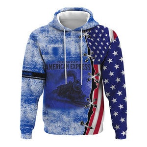 Railspirit Personalized Long Island Railroad Hoodie Retro American Express Train With USA Flag Zip Up Hoodie