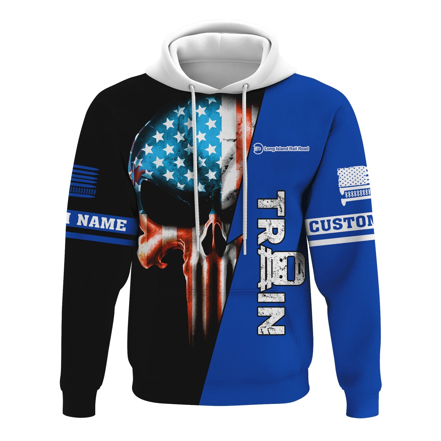 Railspirit Personalized Long Island Railroad Hoodie Train Skull American Flag Zip Up Hoodie All Over Print