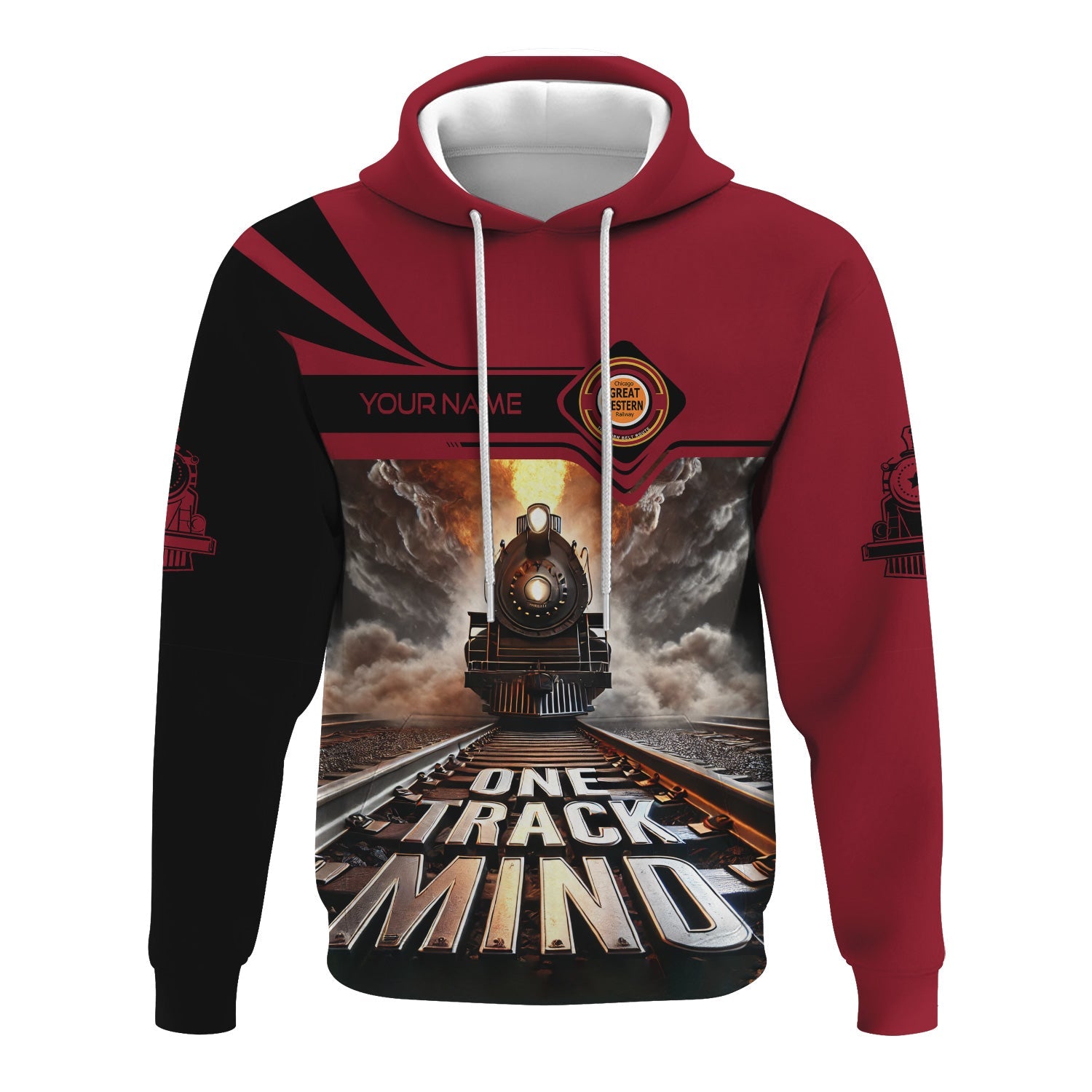 Railspirit Personalized Chicago Great Western Railroad Hoodie One Track Mind Train Printed ZIp Up Hoodie