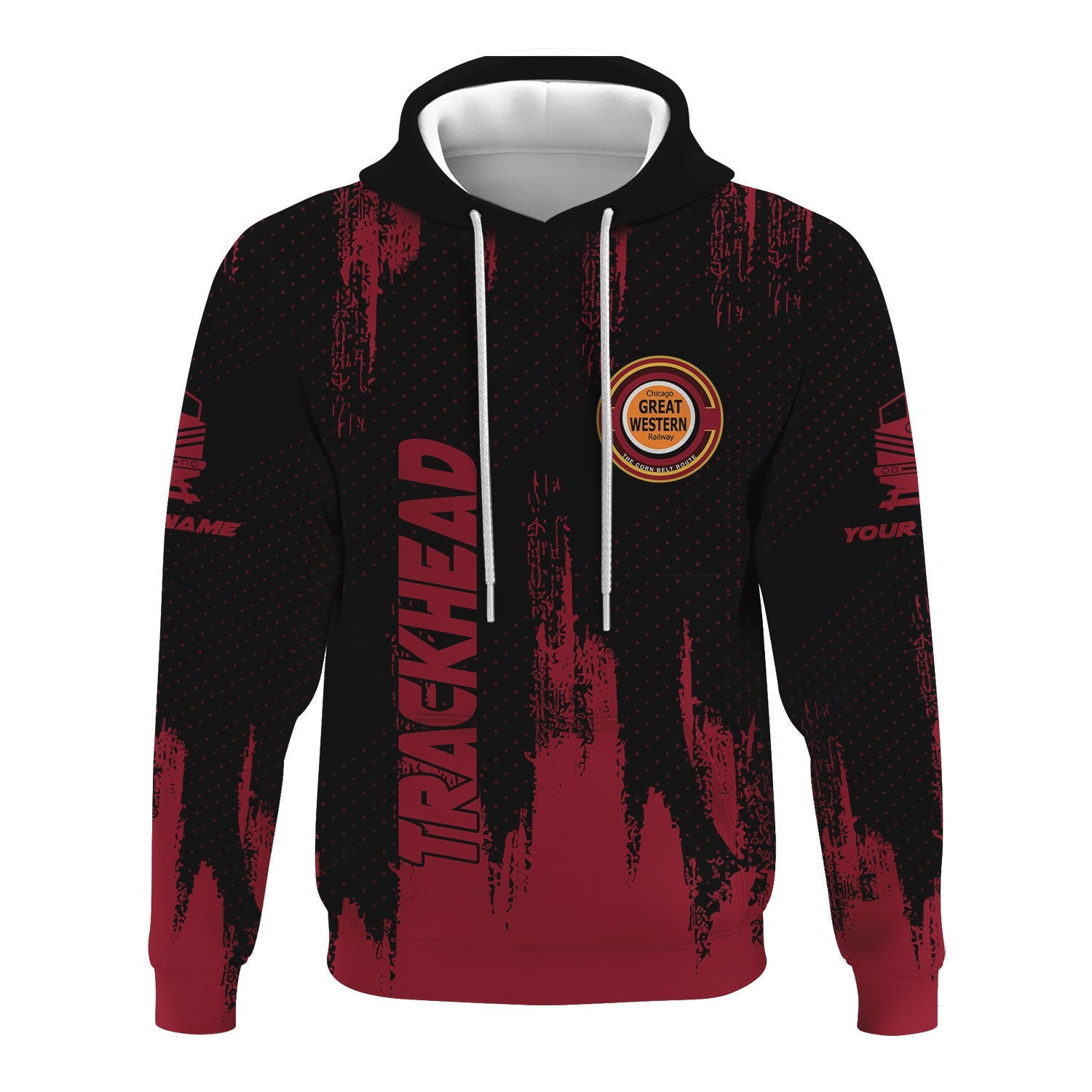 Railspirit Personalized Chicago Great Western Railroad Hoodie Paint Impact Design Train Zip Up Hoodie for Trackhead