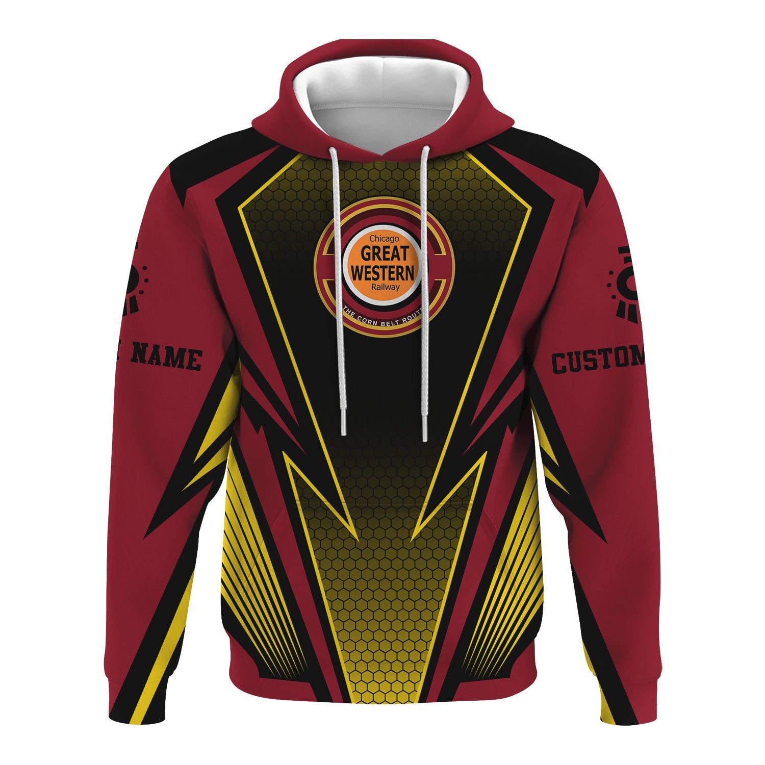 Railspirit Personalized Chicago Great Western Railroad Hoodie Lightning Graphic Style Zip Up Hoodie Gift Idea For Train Lover