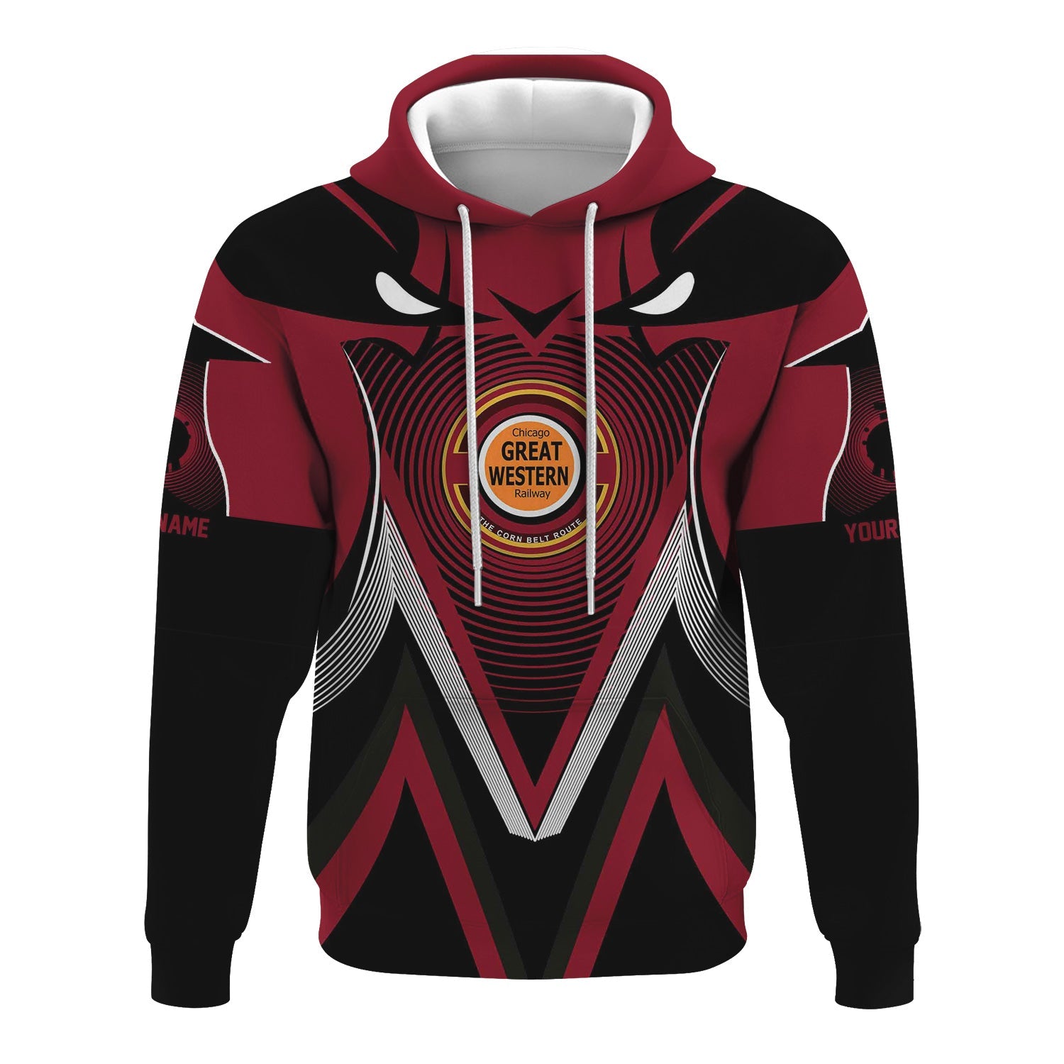 Railspirit Personalized Chicago Great Western Railroad Hoodie Vibrant Graphic Pattern Zip Up Hoodie For Train Enthusiasts