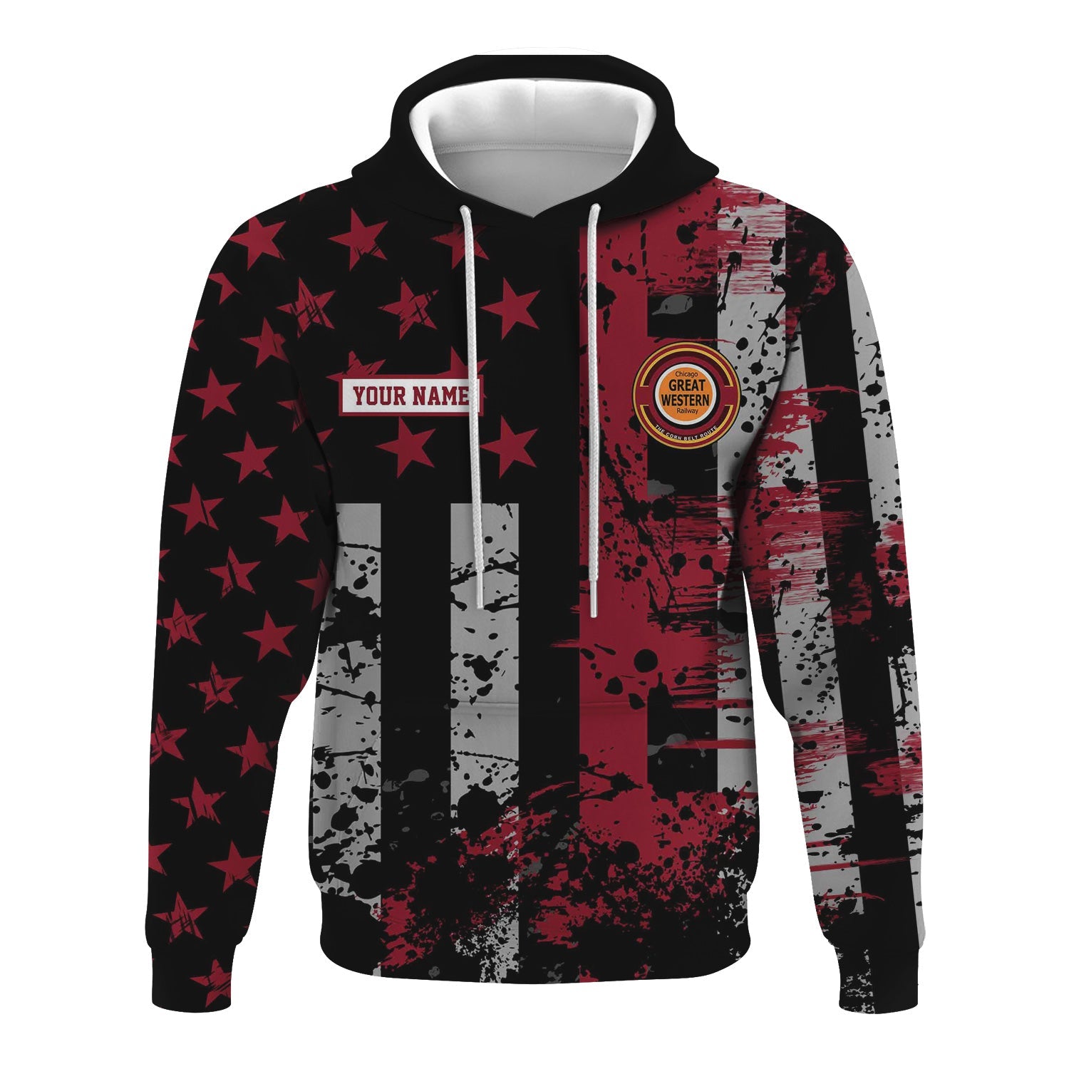 Railspirit Personalized Chicago Great Western Railroad Hoodie Artistic Paint American Flag Style Train Zip Up Hoodie