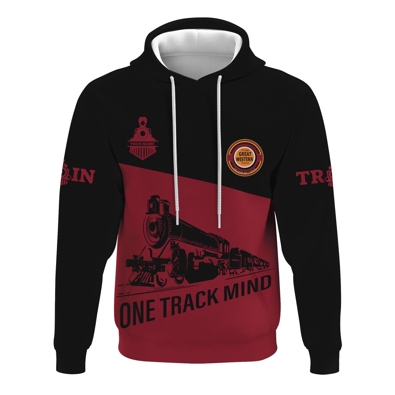 Railspirit Custom Name Chicago Great Western Railroad Hoodie One Track Mind Printed Zip Hoodie