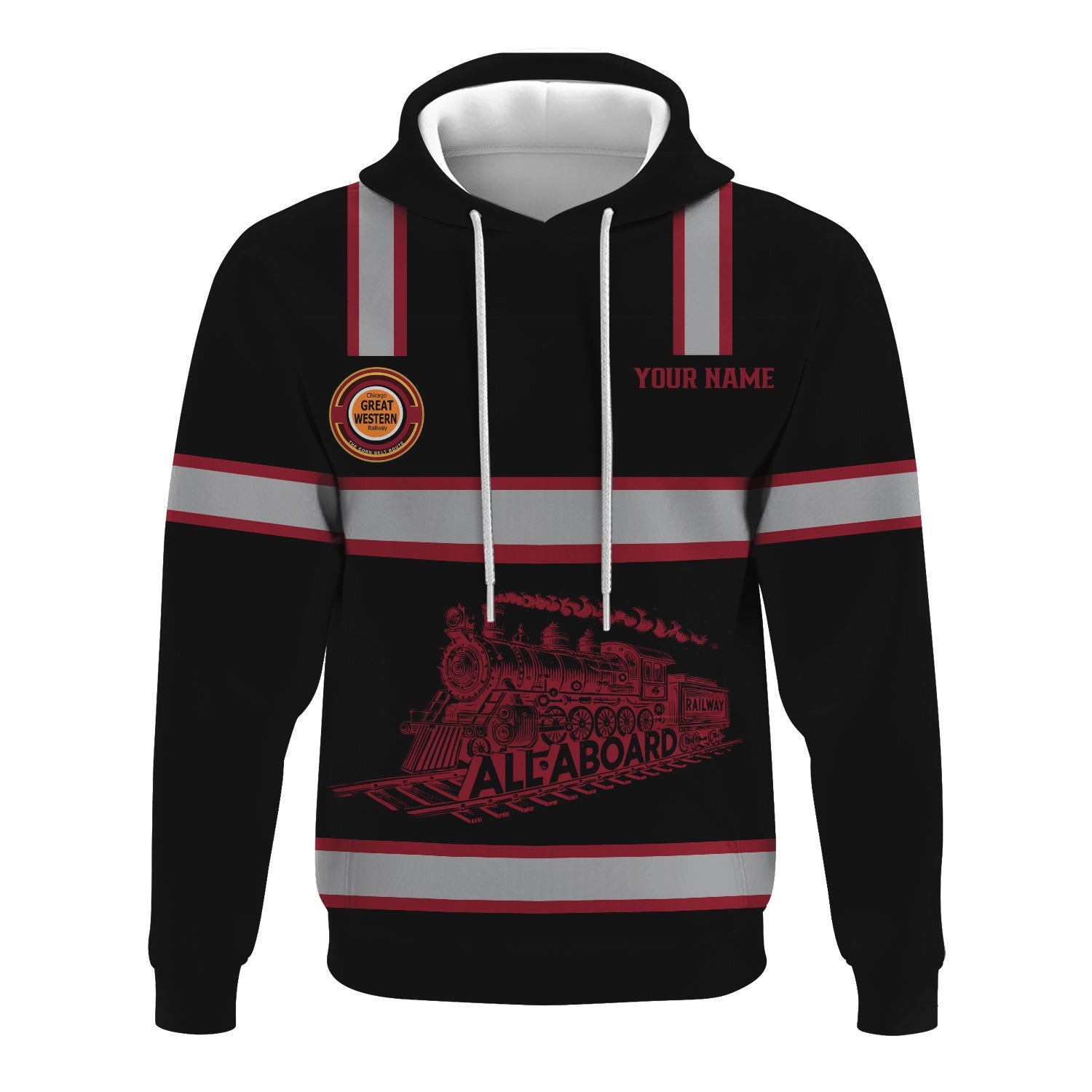 Railspirit Custom Name Chicago Great Western Railroad Hoodie Eat Train Sleep Repeat Printed Train Zip Hoodie