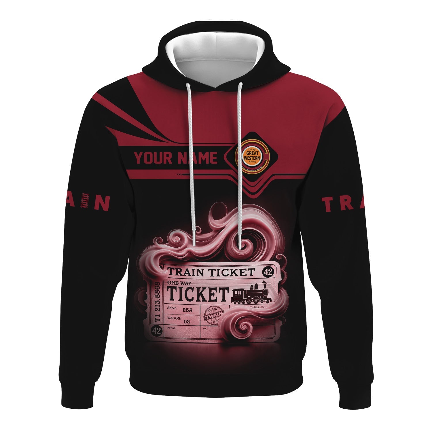 Railspirit Custom Name Chicago Great Western Railroad Hoodie American Train Ticket Printed Zip Hoodie