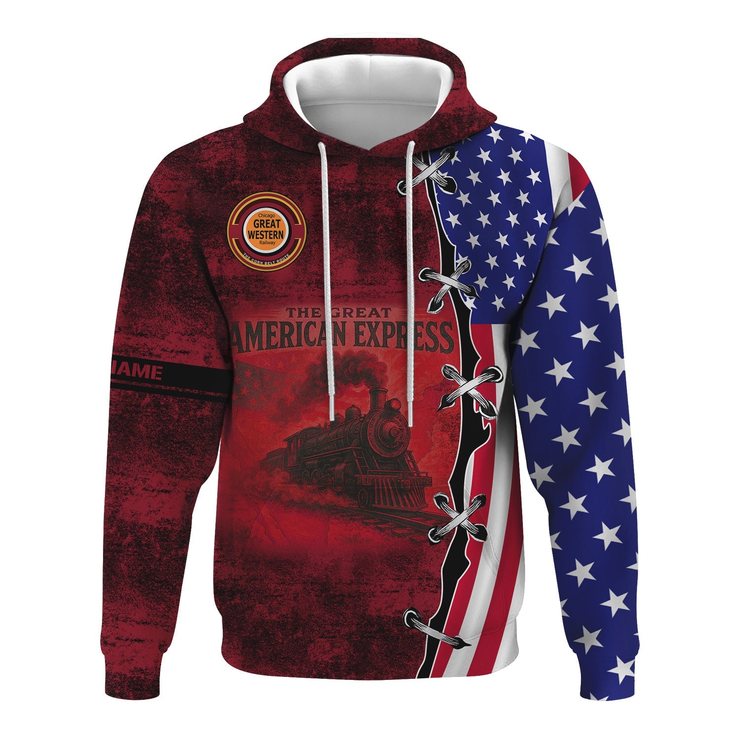 Railspirit Personalized Chicago Great Western Railroad Hoodie Retro American Express Train With USA Flag Zip Up Hoodie
