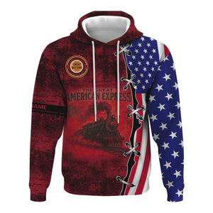 Railspirit Personalized Chicago Great Western Railroad Hoodie Retro American Express Train With USA Flag Zip Up Hoodie