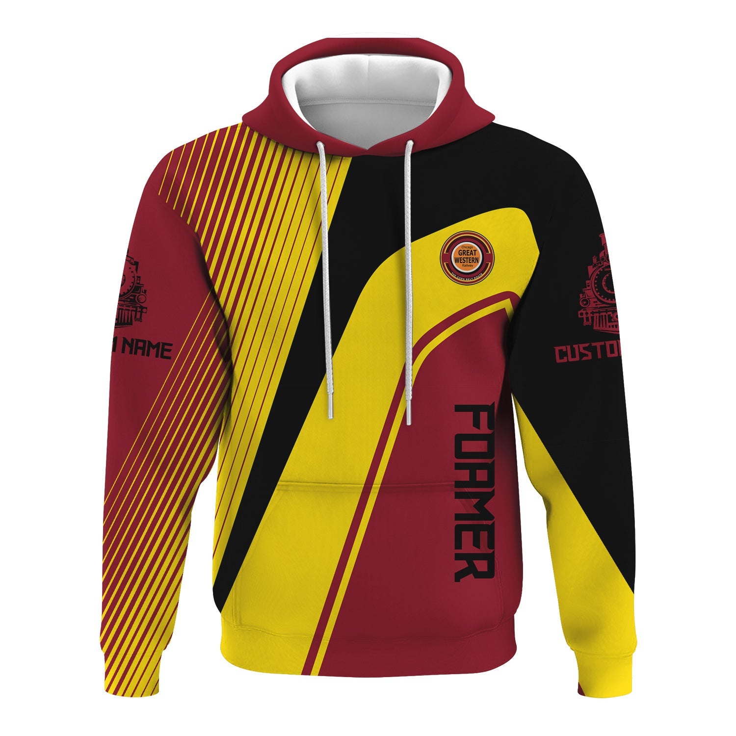 Railspirit Personalized Chicago Great Western Railroad Hoodie Vibrant Striking Style Zip Up Hoodie For Rail Enthusiasts