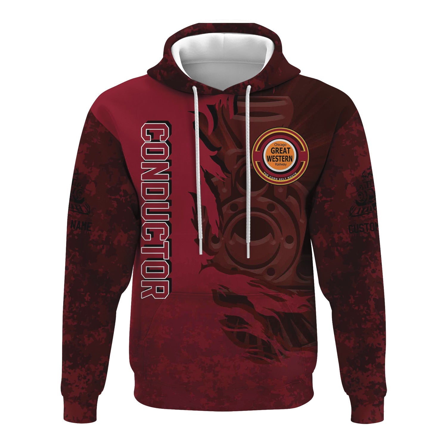 Railspirit Personalized Chicago Great Western Railroad Hoodie Blazing Style with Custom Position Train Zip Up Hoodie