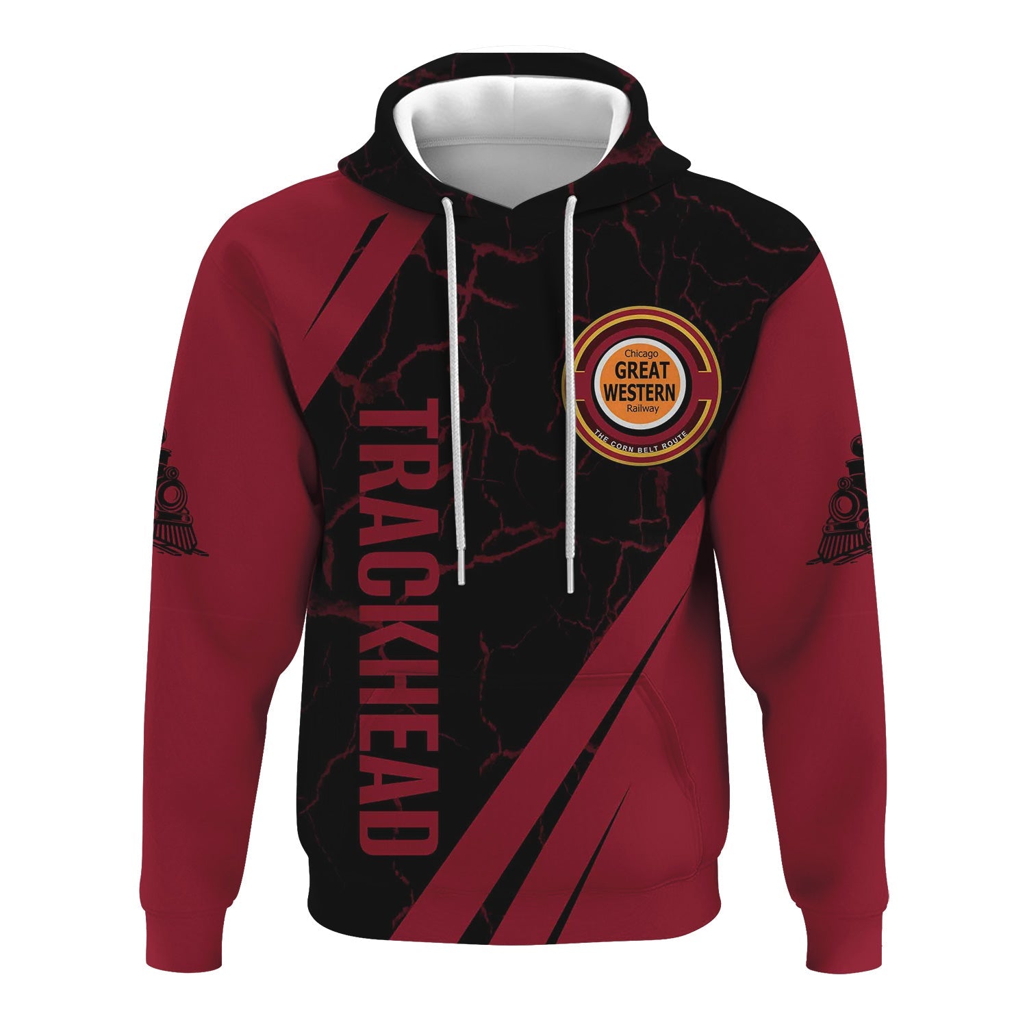 Railspirit Personalized Chicago Great Western Railroad Hoodie Crackle Texture Style Train Zip Up Hoodie For Trackhead