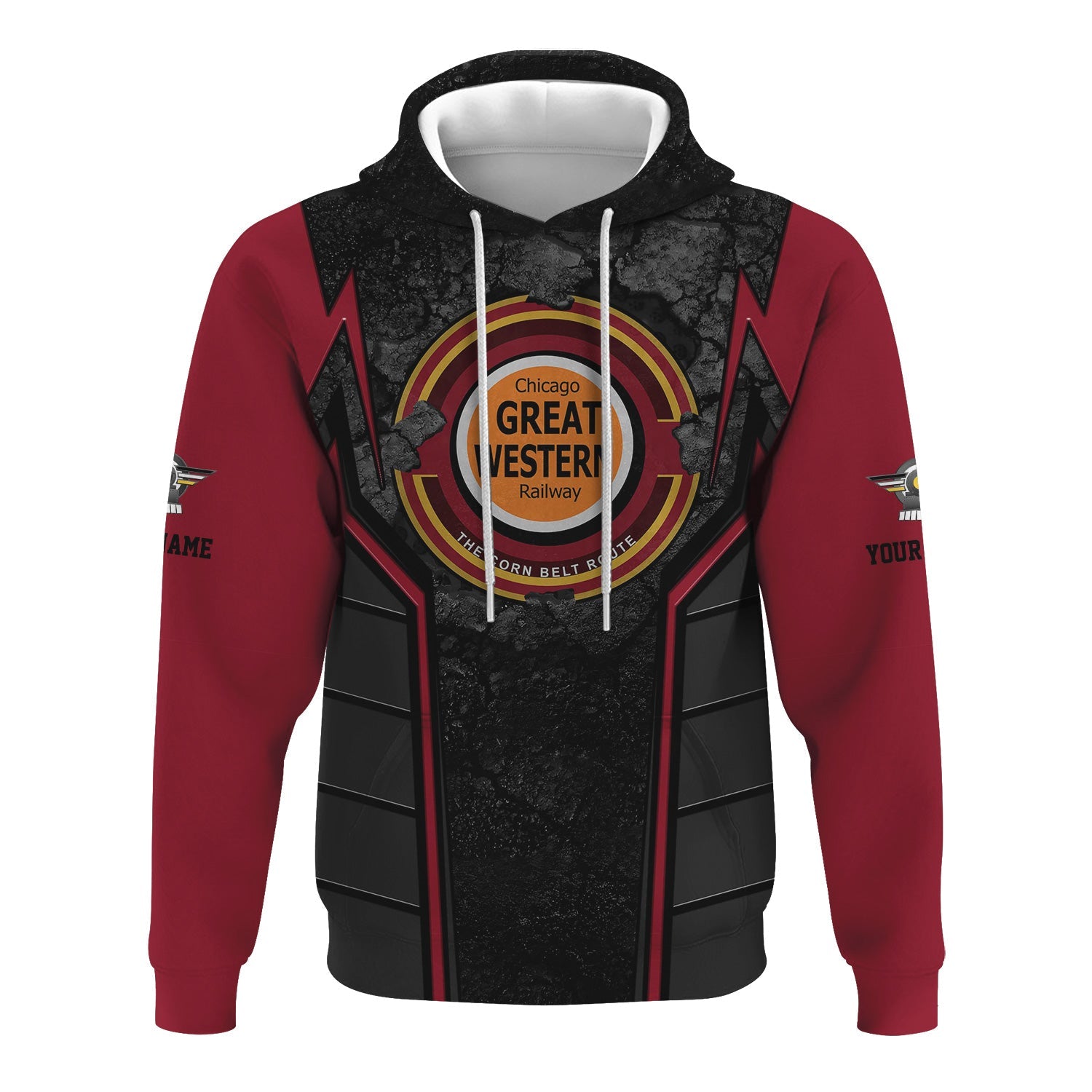 Railspirit Personalized Chicago Great Western Railroad Hoodie Cracked Metal Design Train Zip Up Hoodie for Rail Enthusiasts