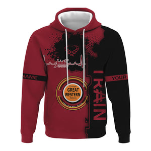 Railspirit Personalized Chicago Great Western Railroad Hoodie Engine Heartbeat and Track Love Style Zip Up Hoodie Gift Idea For Train Lovers