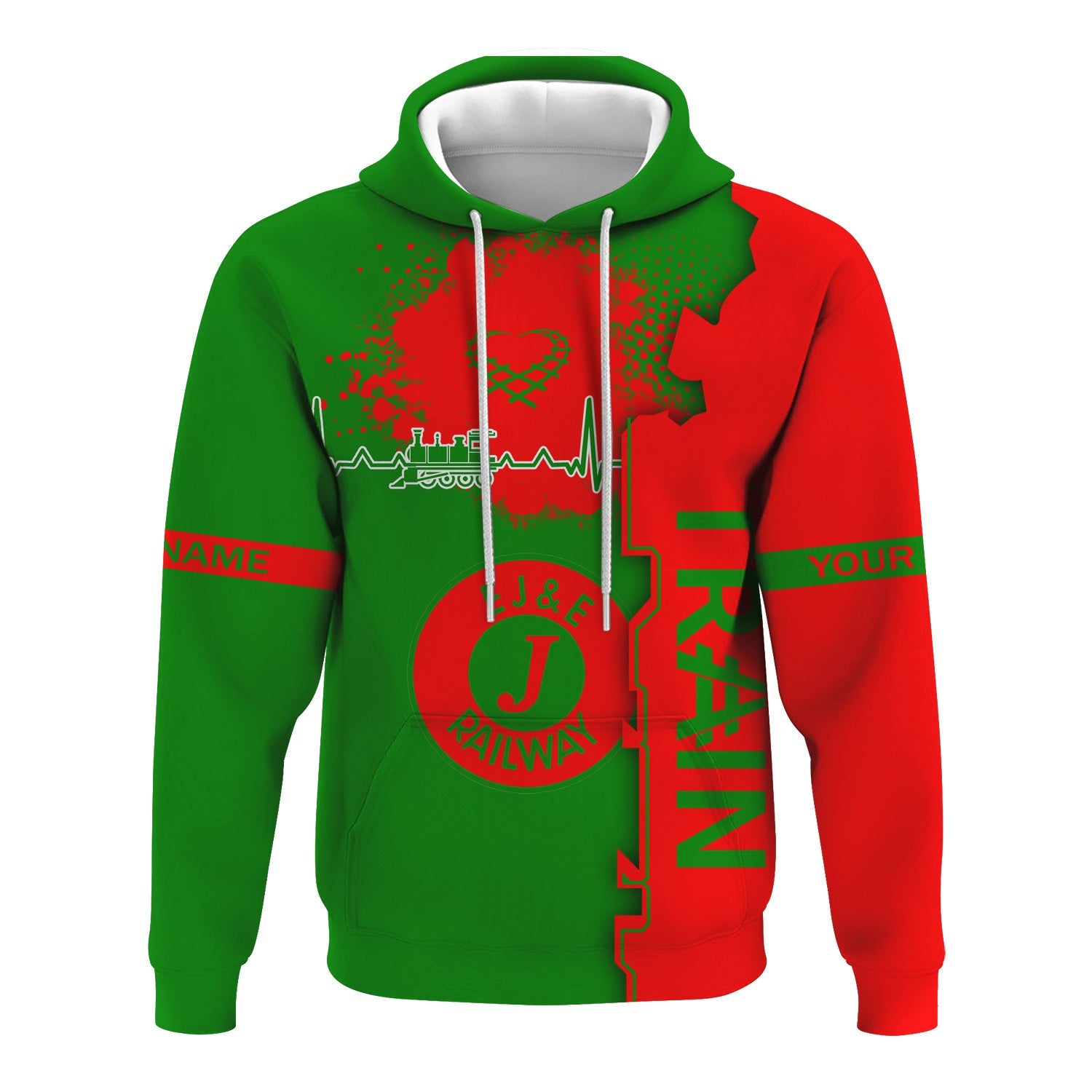 Railspirit Personalized Elgin Joliet And Eastern Railroad Hoodie Engine Heartbeat and Track Love Style Zip Up Hoodie Gift Idea For Train Lovers