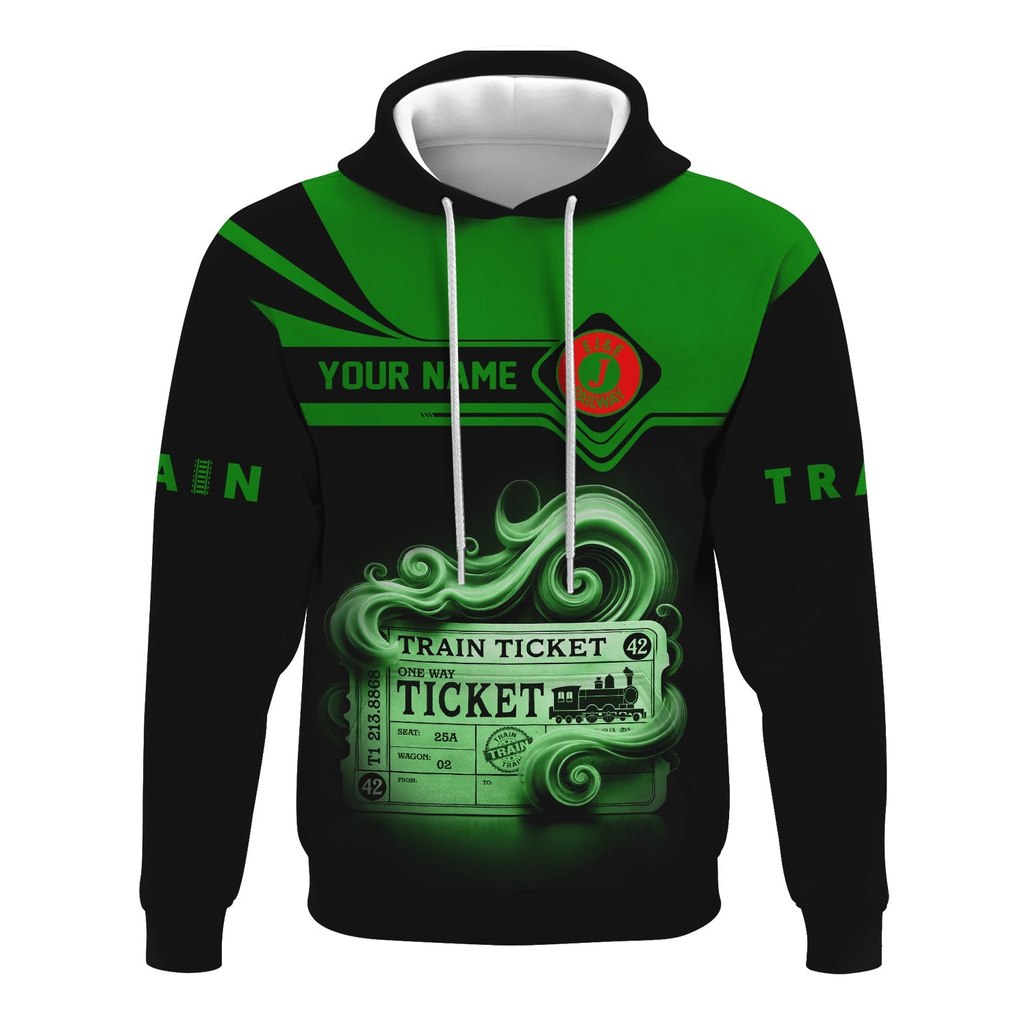 Railspirit Custom Name Elgin Joliet And Eastern Railroad Hoodie American Train Ticket Printed Zip Hoodie
