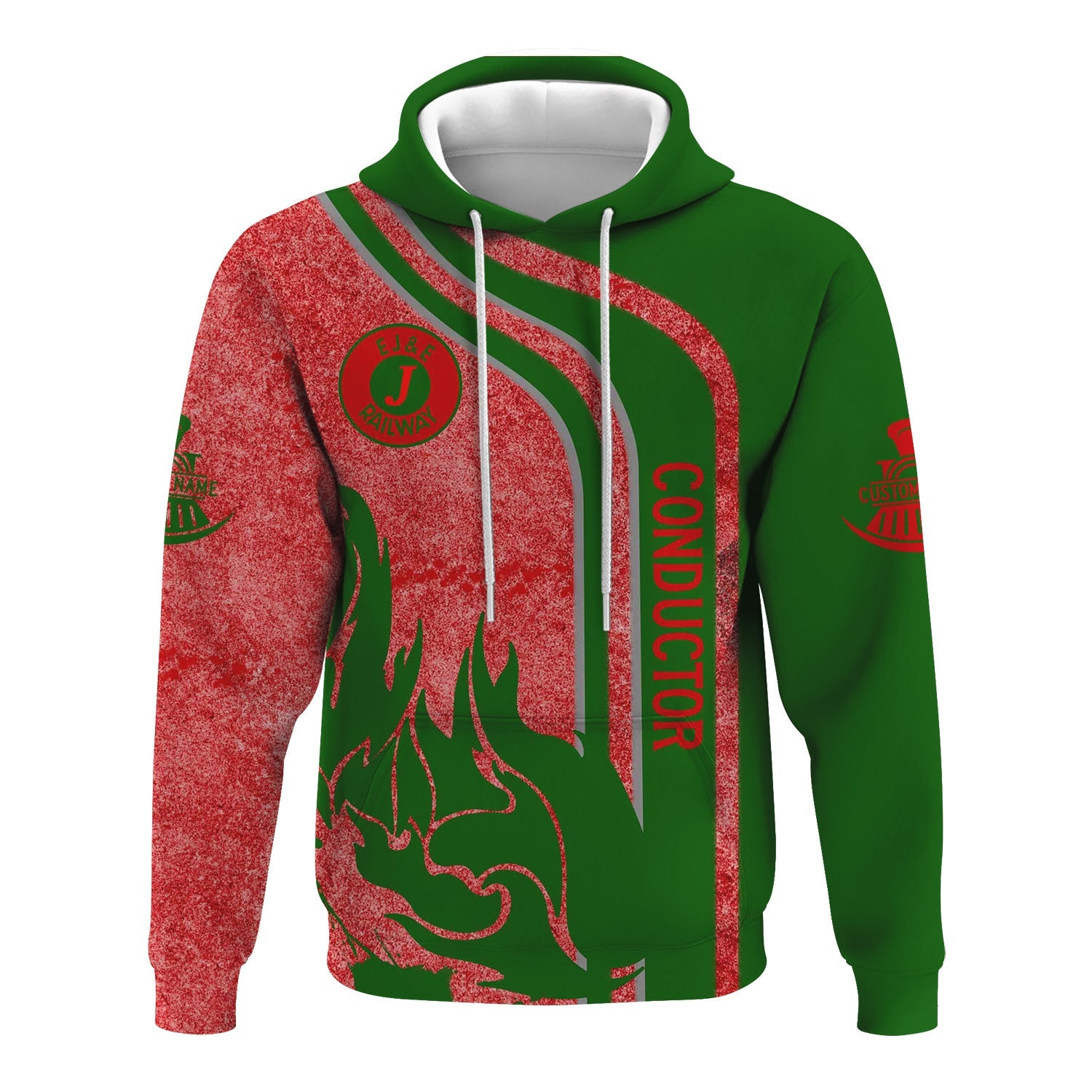 Railspirit Personalized Elgin Joliet And Eastern Railroad Hoodie Flame Design with Custom Job Position Train Zip Up Hoodie