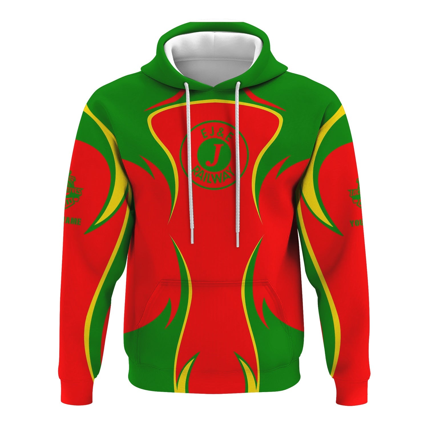 Railspirit Personalized Elgin Joliet And Eastern Railroad Hoodie Distinctive Flame Style Zip Up Hoodie For Steam Engine Addict