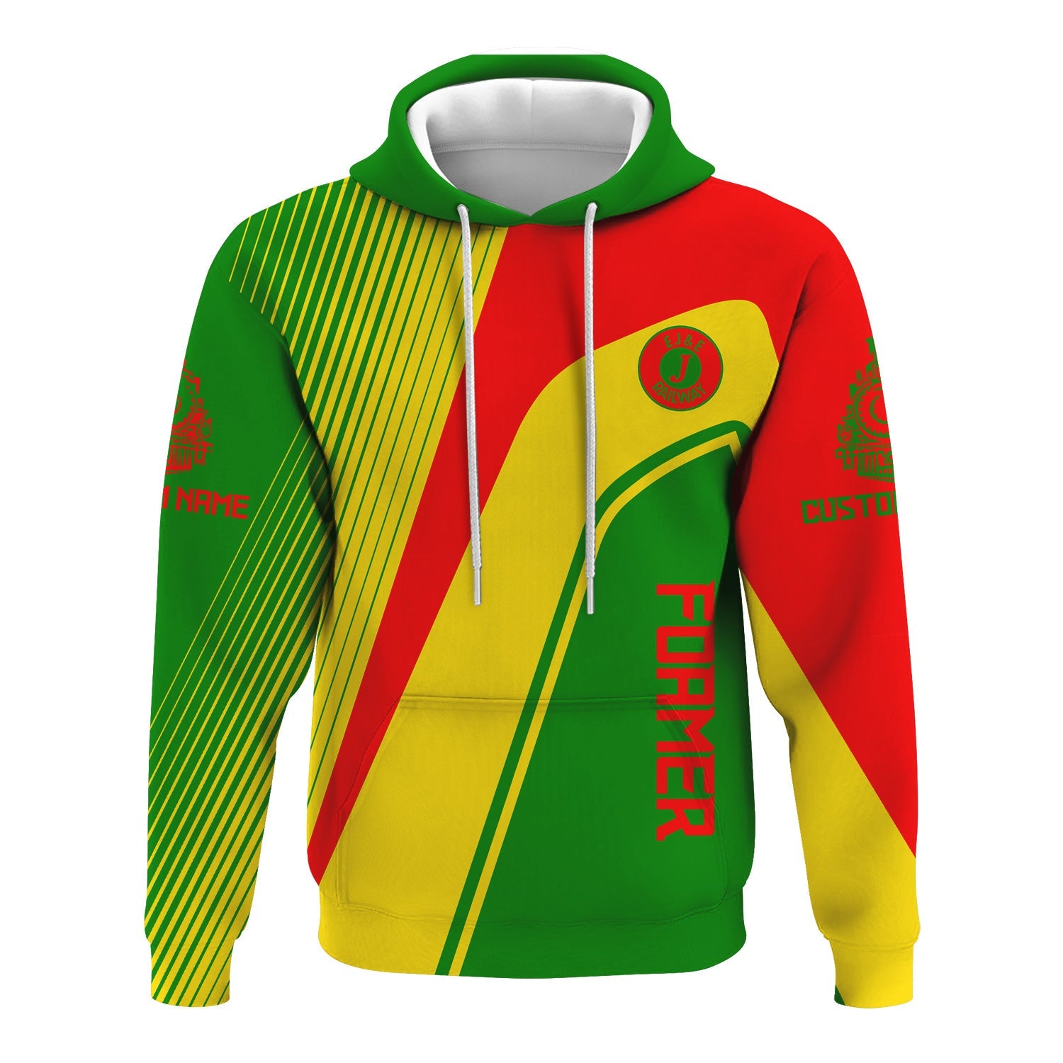 Railspirit Personalized Elgin Joliet And Eastern Railroad Hoodie Vibrant Striking Style Zip Up Hoodie For Rail Enthusiasts