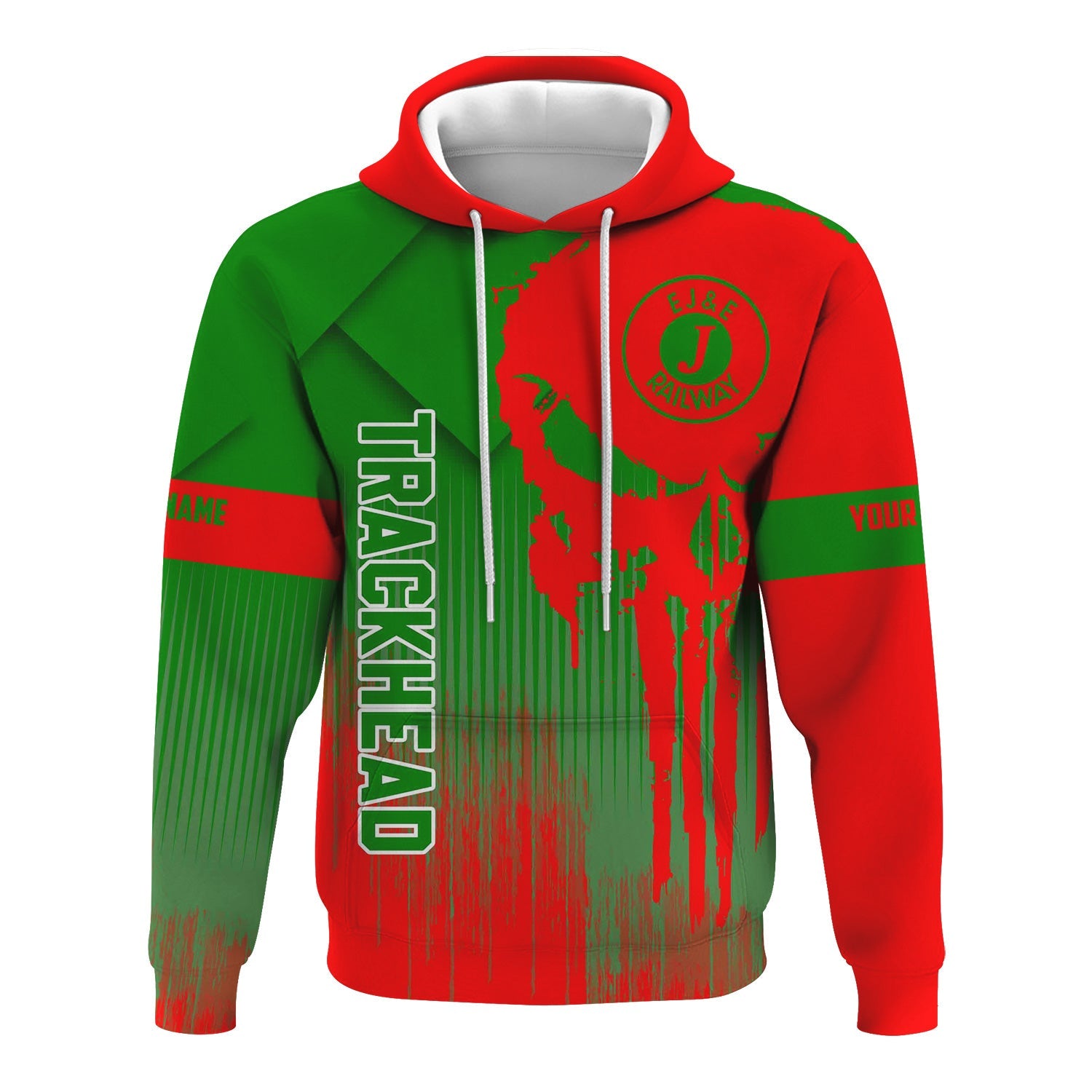 Railspirit Personalized Elgin Joliet And Eastern Railroad Hoodie Skull Design with Custom Job Train Zip Up Hoodie for Trackhead Crew