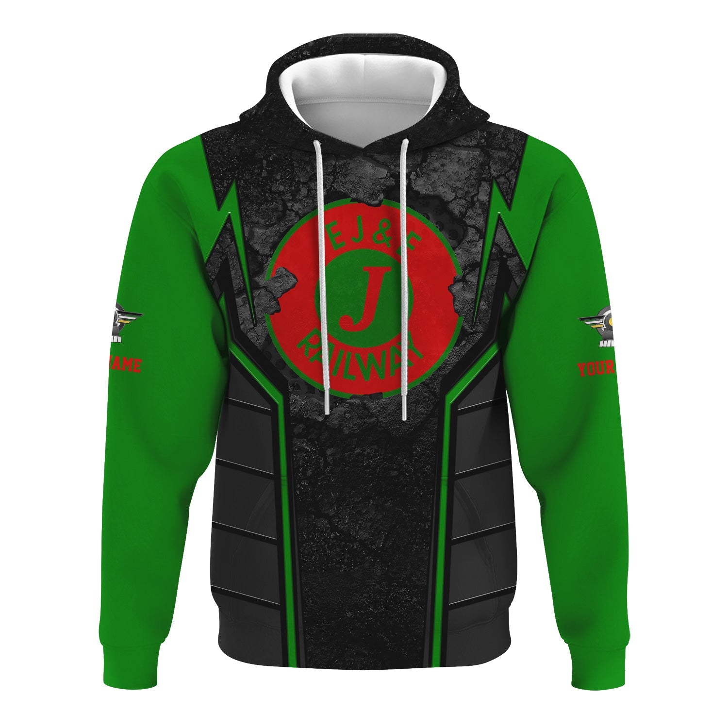 Railspirit Personalized Elgin Joliet And Eastern Railroad Hoodie Cracked Metal Design Train Zip Up Hoodie for Rail Enthusiasts