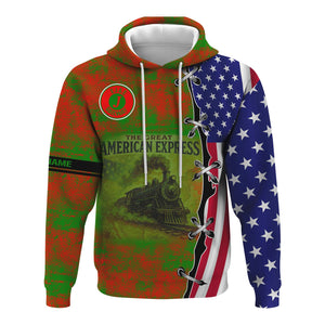 Railspirit Personalized Elgin Joliet And Eastern Railroad Hoodie Retro American Express Train With USA Flag Zip Up Hoodie
