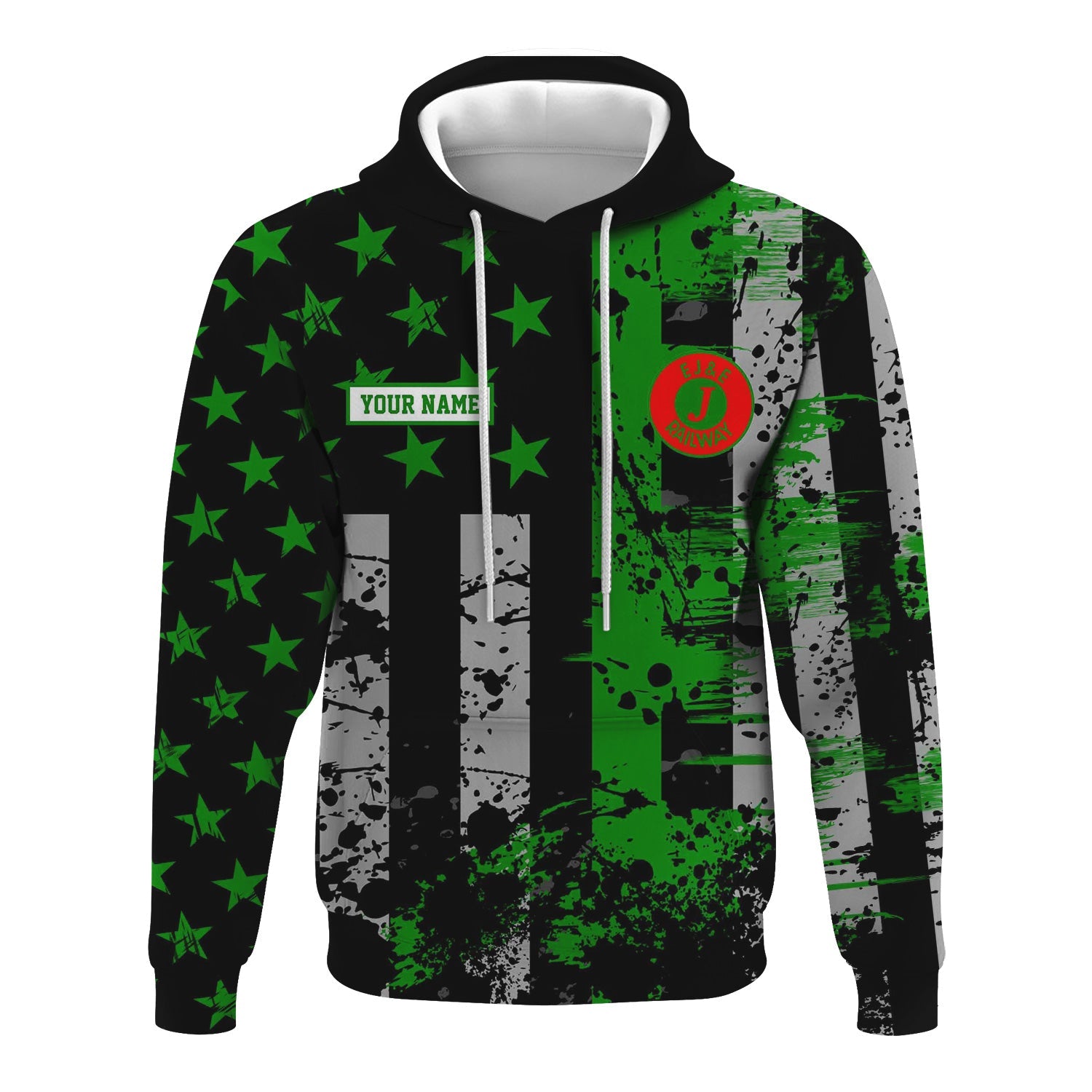 Railspirit Personalized Elgin Joliet And Eastern Railroad Hoodie Artistic Paint American Flag Style Train Zip Up Hoodie