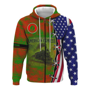 Railspirit Personalized Elgin Joliet And Eastern Railroad Hoodie Retro American Express Train With USA Flag Zip Up Hoodie