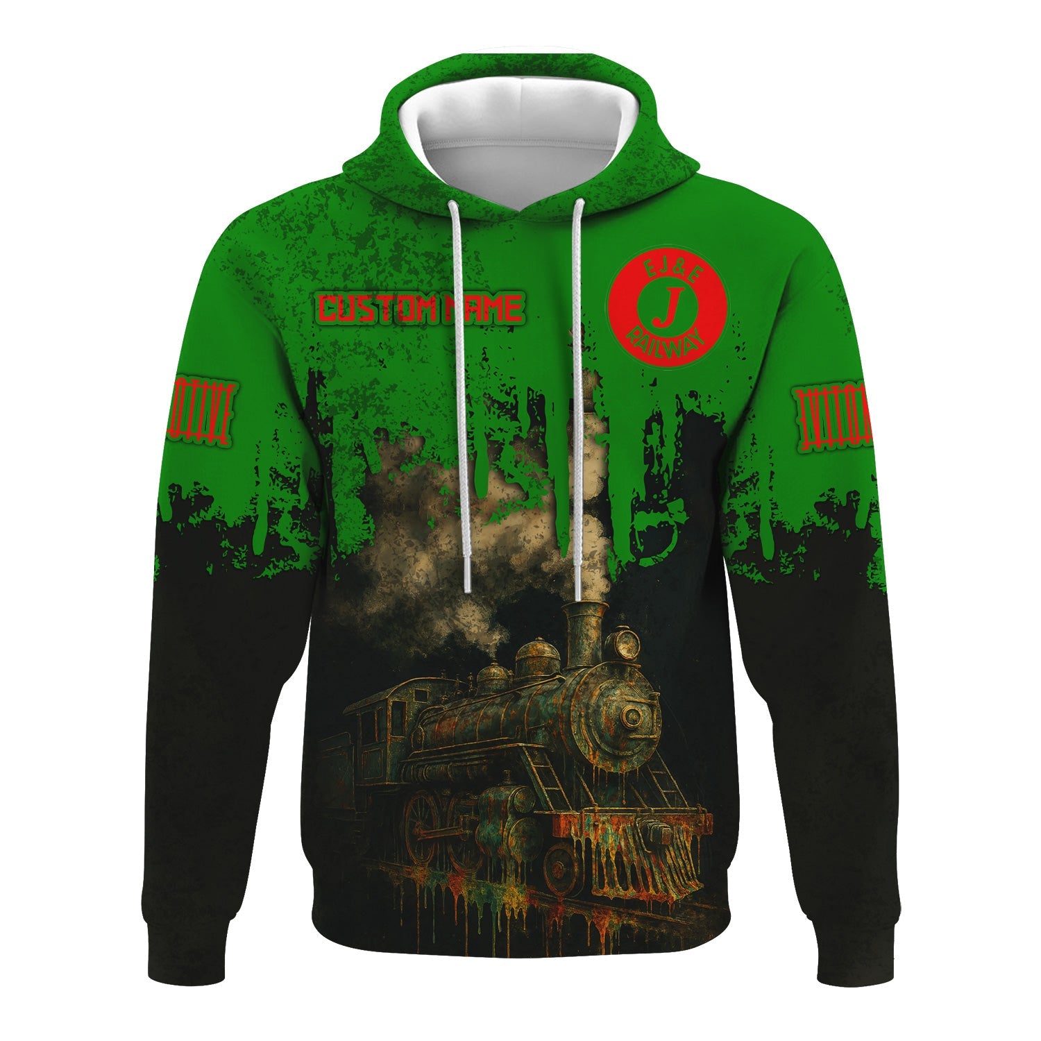 Railspirit Personalized Elgin Joliet And Eastern Railroad Hoodie Vintage Train Art Style Zip Up Hoodie For Locomotive Fans