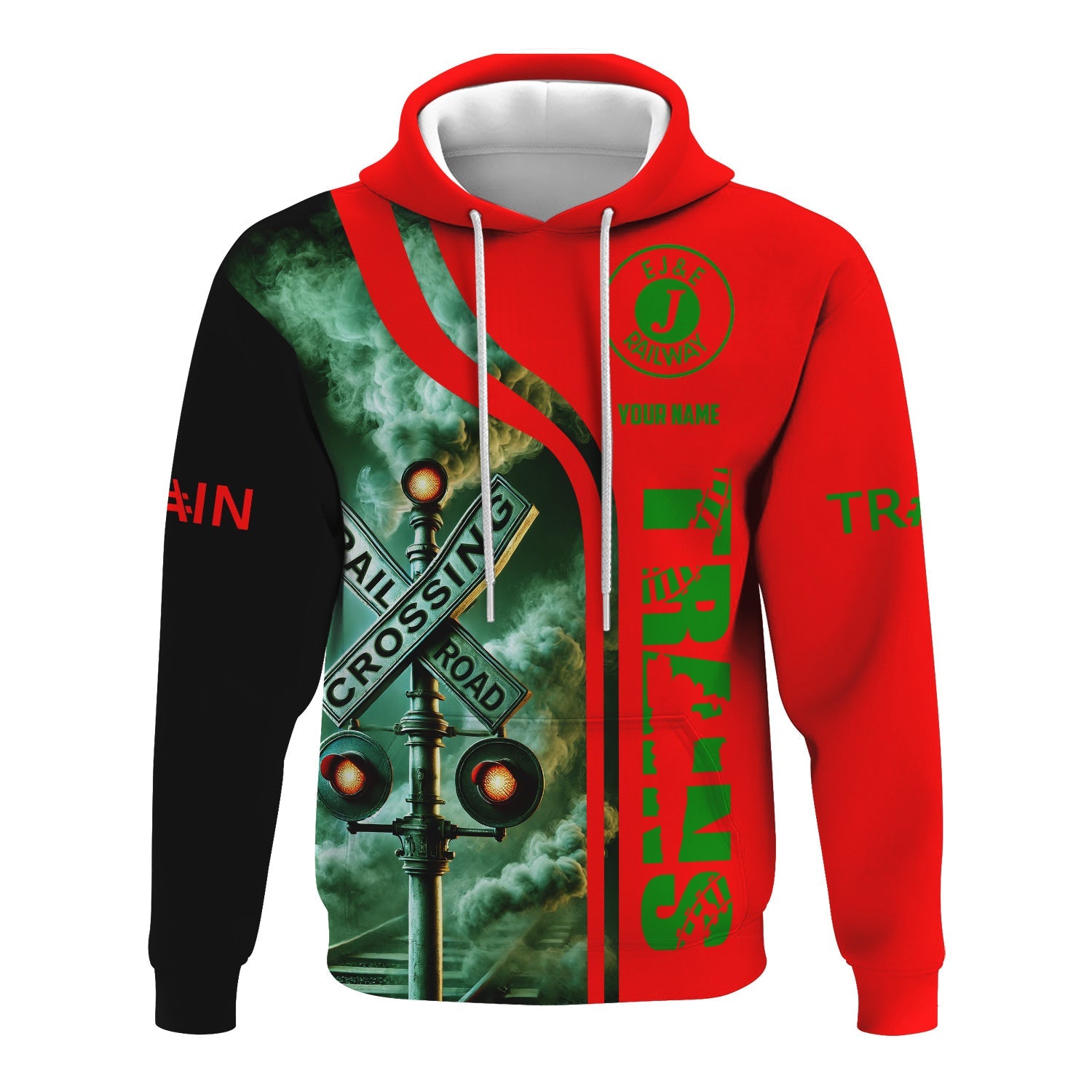 Railspirit Custom Name Elgin Joliet And Eastern Railroad Hoodie Railroad Crossing Sign Printed Zip Hoodie