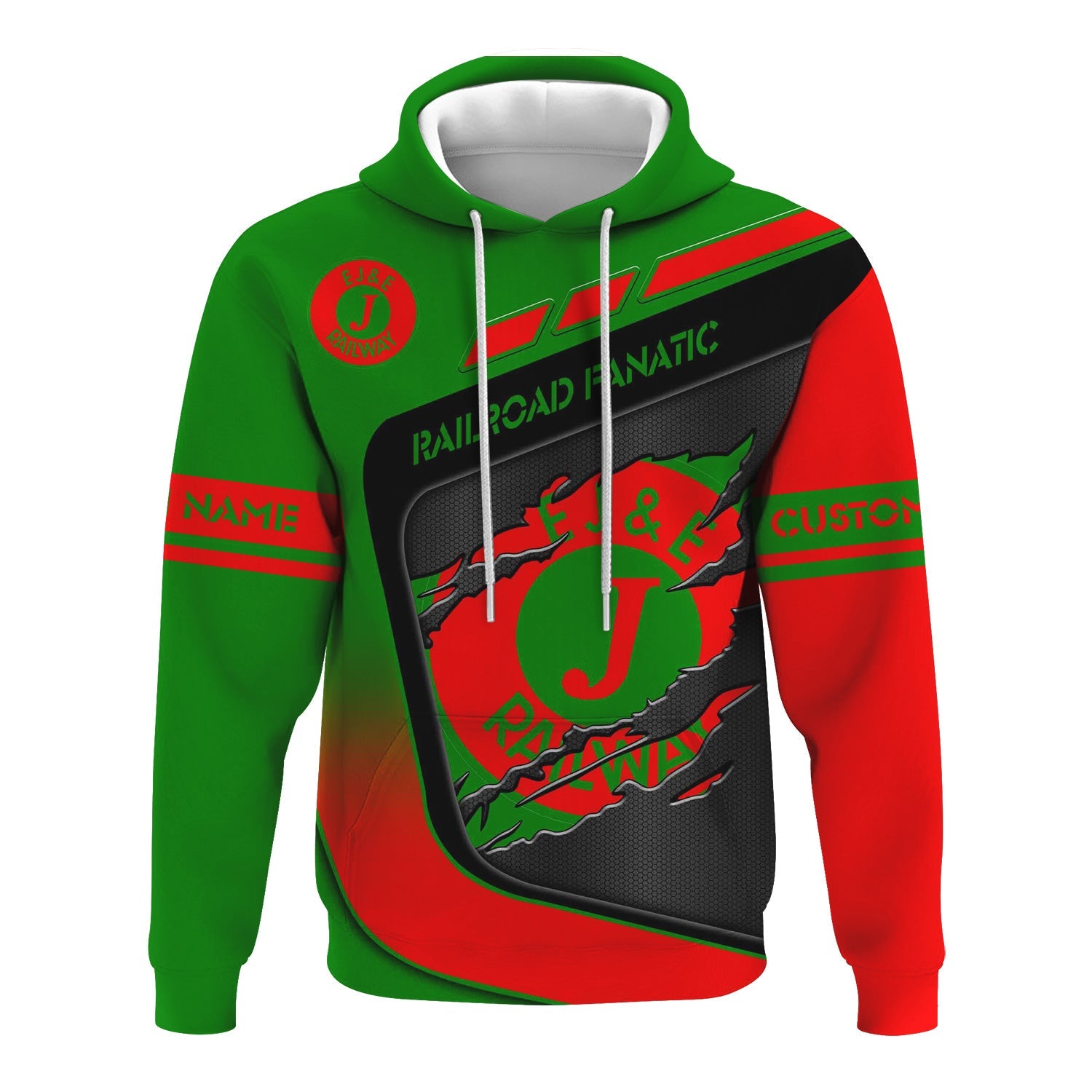 Railspirit Personalized Elgin Joliet And Eastern Railroad Hoodie Ripped Texture Style Train Zip Up Hoodie For Railroad Fanatic