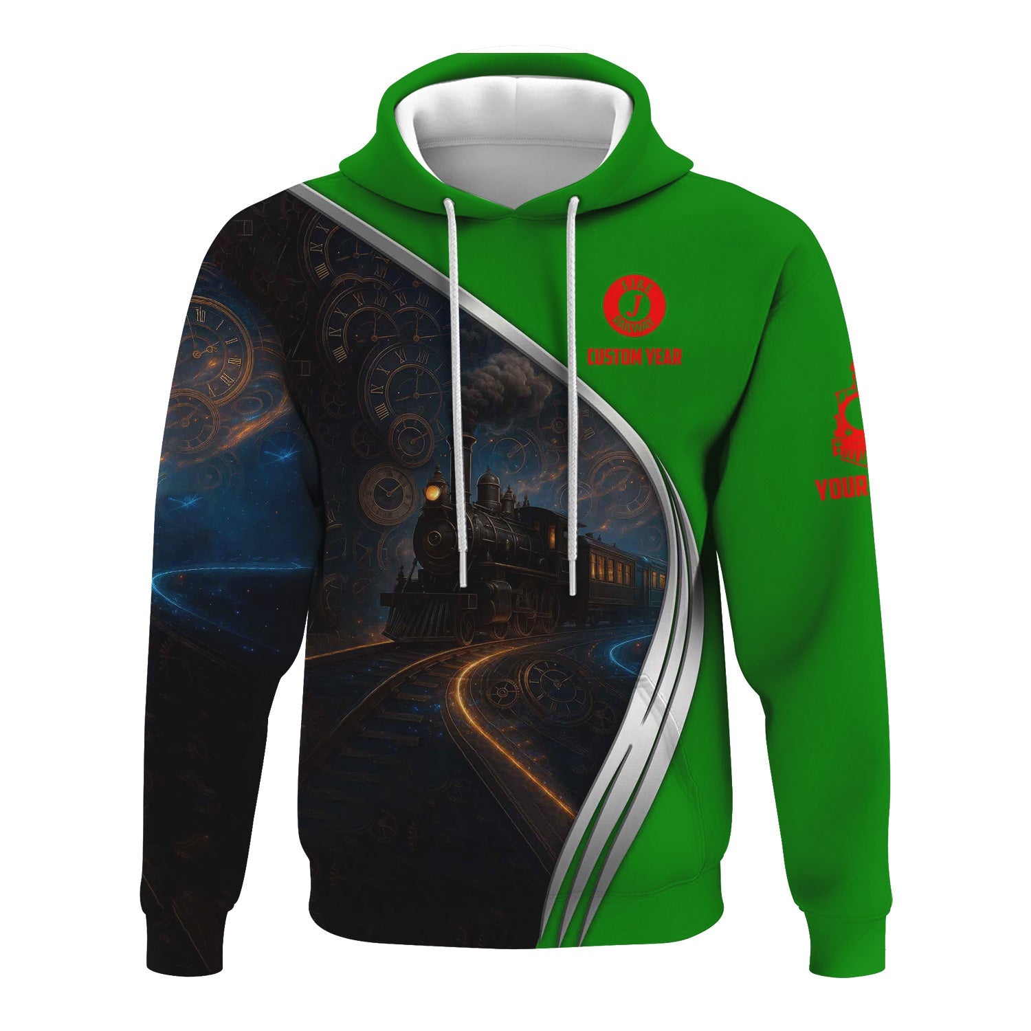 Railspirit Personalized Elgin Joliet And Eastern Railroad Hoodie Steampunk Locomotive with Custom Year Train Zip Up Hoodie