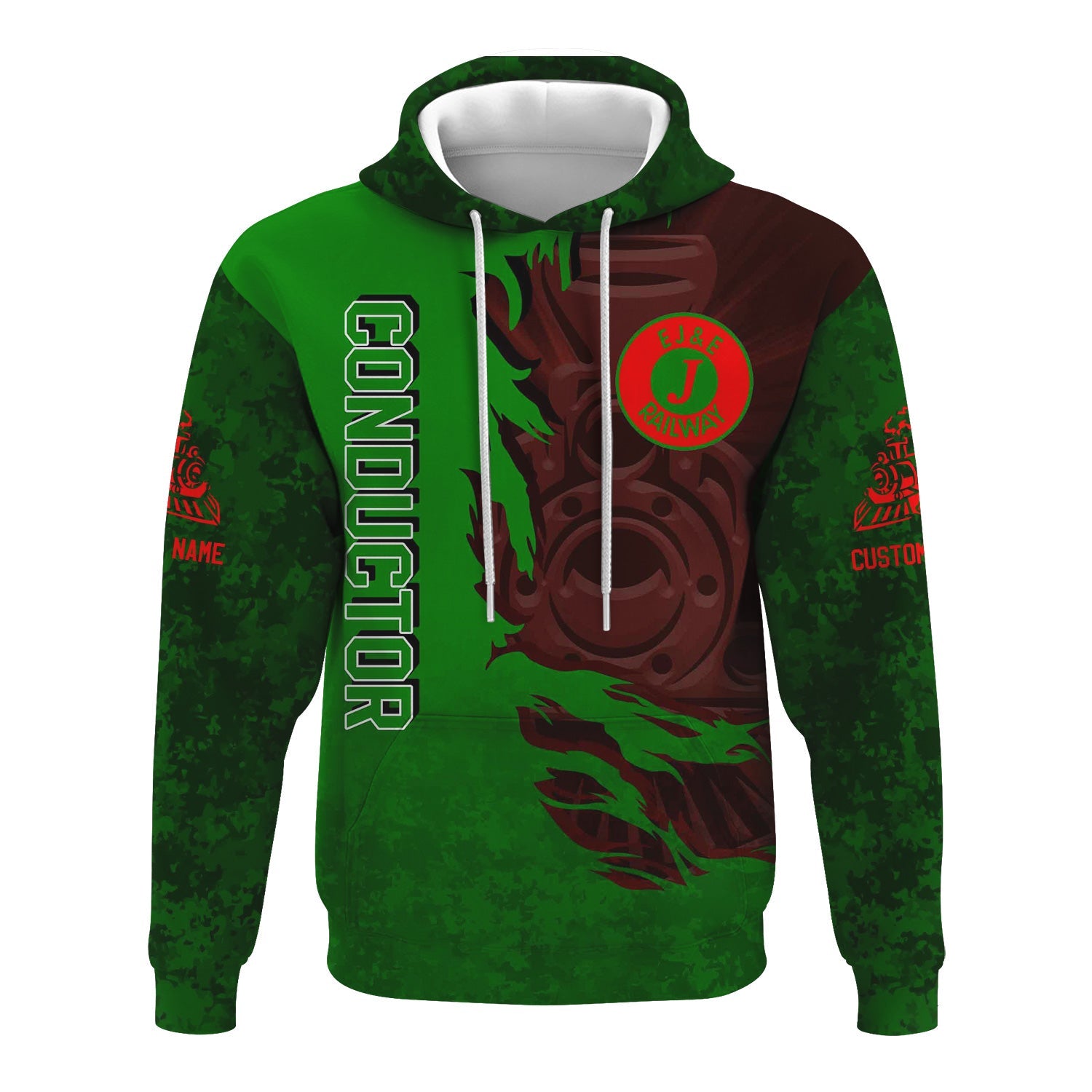 Railspirit Personalized Elgin Joliet And Eastern Railroad Hoodie Blazing Style with Custom Position Train Zip Up Hoodie