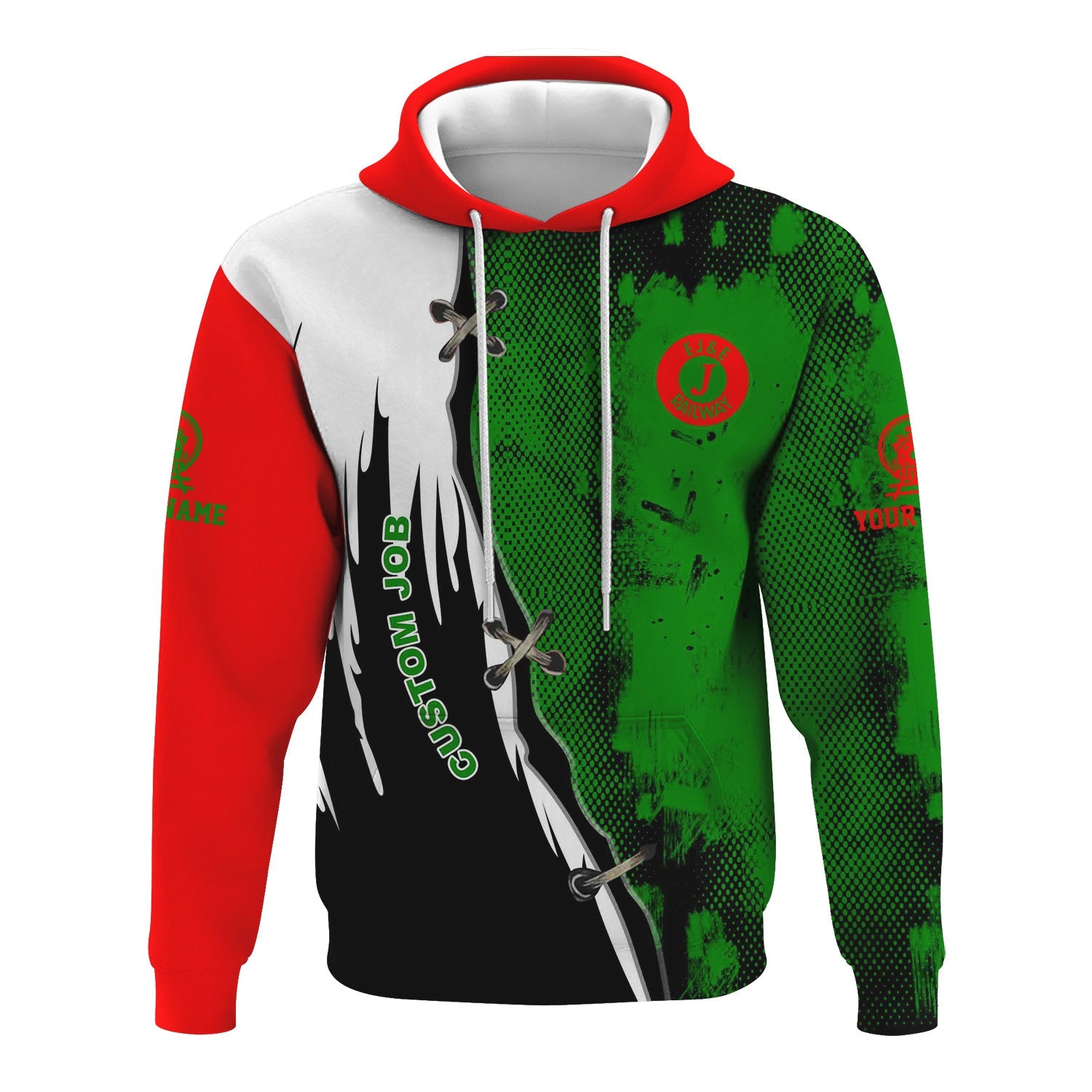 Railspirit Personalized Elgin Joliet And Eastern Railroad Hoodie Retro Stitches Design with Custom Position Train Zip Up Hoodie